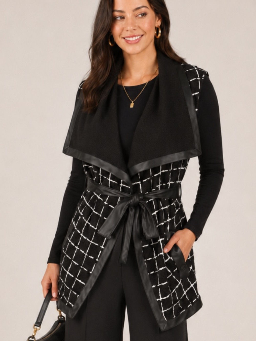 Marallis Collection - Black & White Tie-Belt Vest - SzS